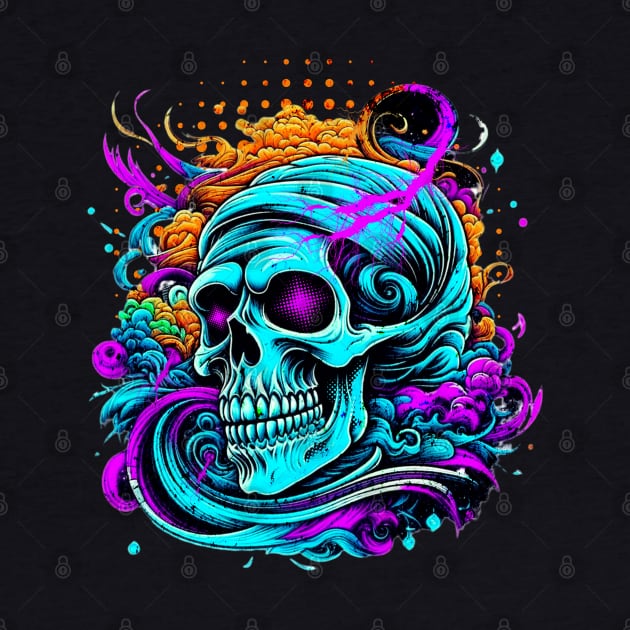 Colorful Smiling Grin Skull Face by Carantined Chao$